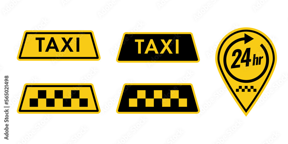 Set of taxi service icon yellow signs of transport elements isolated on white background