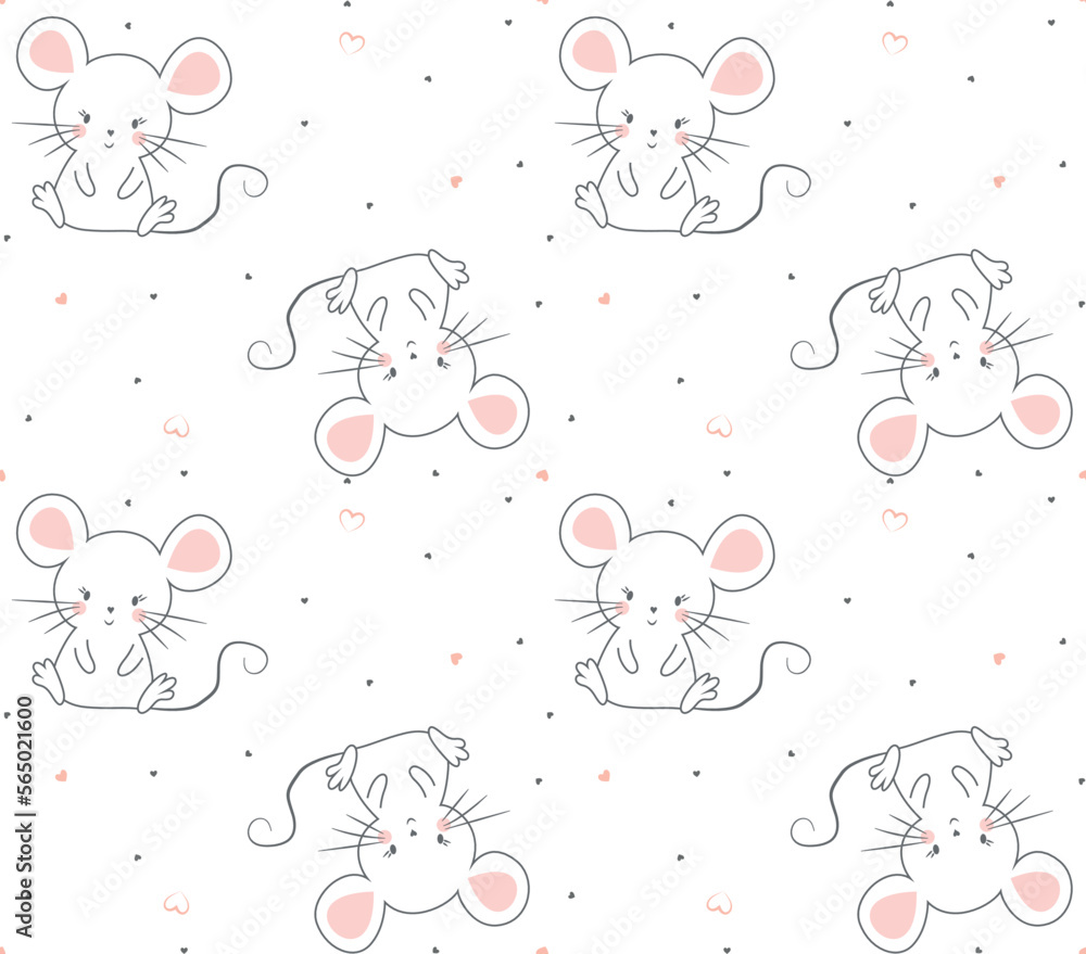 Hand drawn cute rat or mouse seamless pattern background Hand drawn cute rat or mouse seamless pattern background