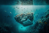 Ocean pollution with garbage and human waste. Created with generative Ai technology.
