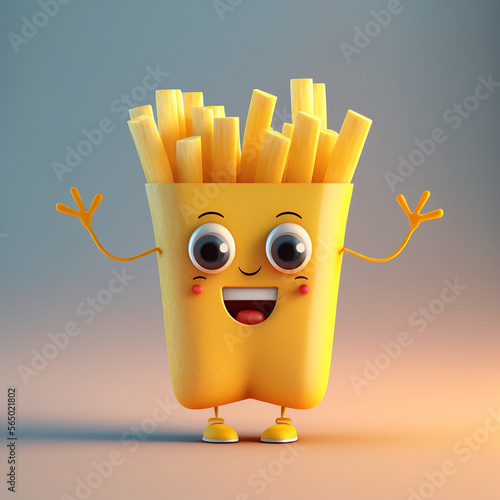 Cute Happy French Fries Character Cartoon. Generative AI