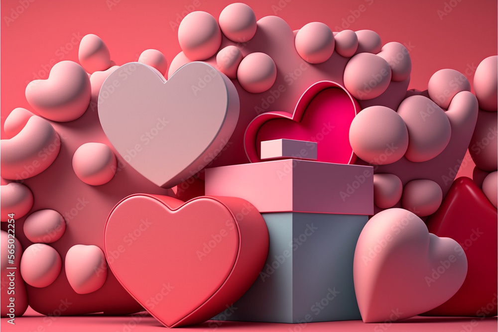 Hearts, gifts, chocolates,Valentine's Day background, generative ai