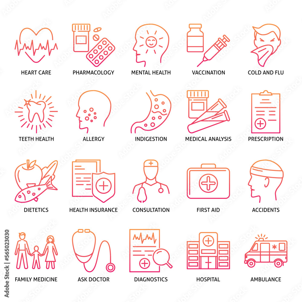 Medicine icon set in line style Medicine icon set in line style