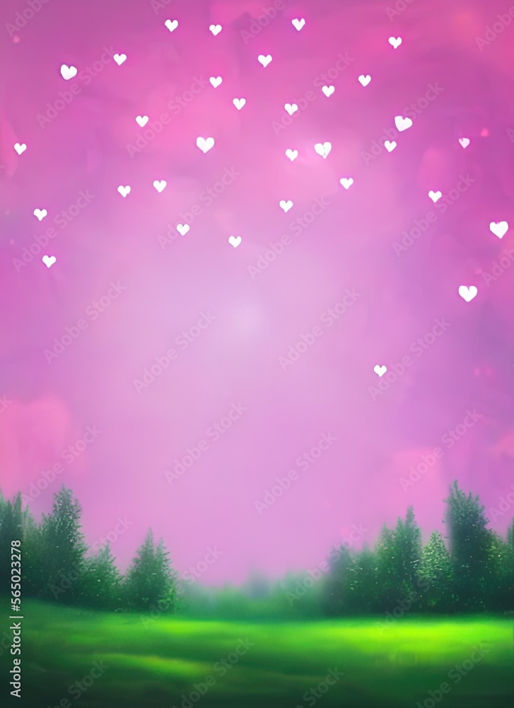 cracked pink hearts on the starry night sky, landscape