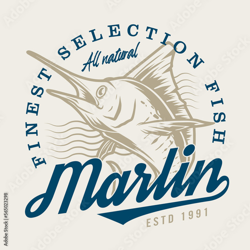 Marlin fish emblem colorful vintage
