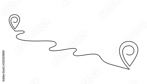 Pointing location at map one line art,hand drawn way destination continuous contour,trendy template direction, gps navigation concept.Editable stroke.Isolated.Vector illustration