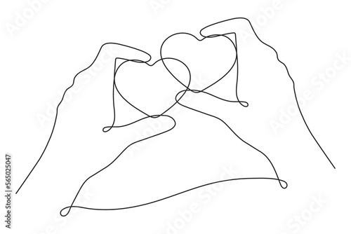 Hands with hearts one line art,love concept continuous contour drawing,hand-drawn Valentine's day decoration.Romance, engagement and marriage symbol. Editable stroke.Isolated.Vector illustration