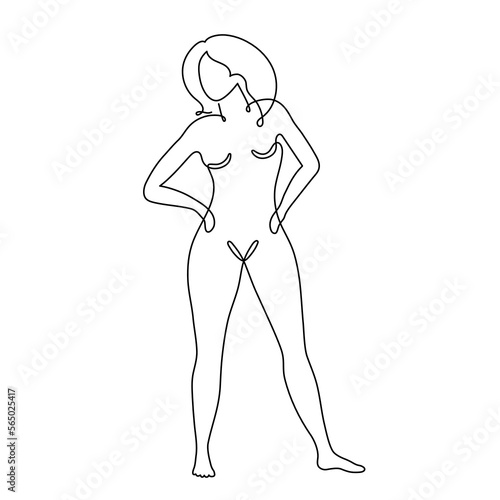 Naked woman one line art, hand drawn lady figure continuous contour. Nude female body concept, beauty industry template. Editable stroke. Isolated. Vector illustration