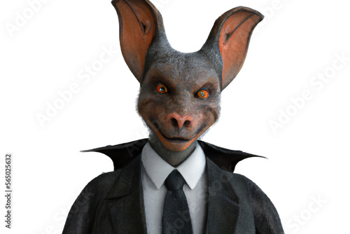 Portrait of Bat in a business suit – Generative AI 3D Illustration on white background photo