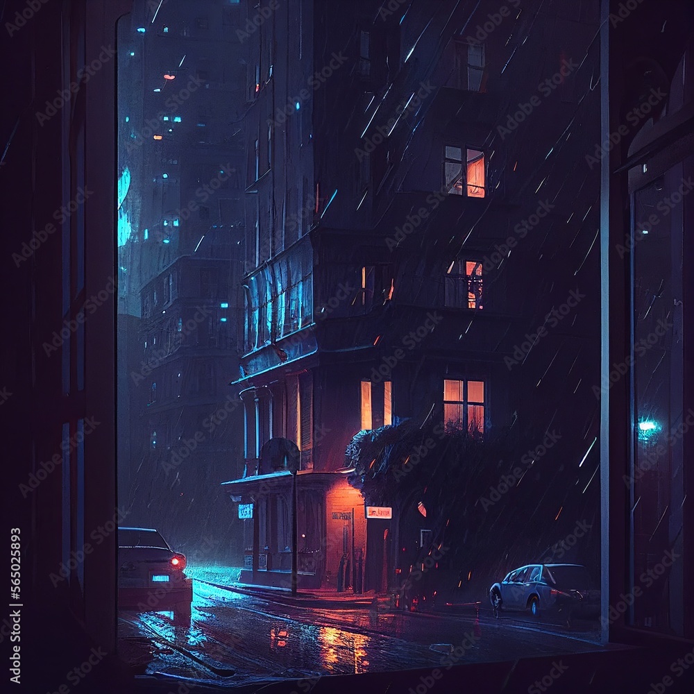 Night, dark street. Generative AI Night, dark street. Generative AI