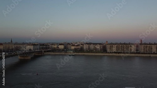 Wallpaper Mural Aerial view of Traffic at Bridge above River Danube During Sunset at Budapest with the City in the Background Torontodigital.ca