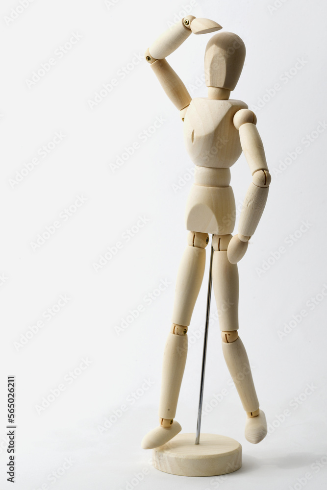 Den Helder, Netherlands. January 2023. Wooden dummy in different poses. Den Helder, Netherlands. January 2023. Wooden dummy in different poses.