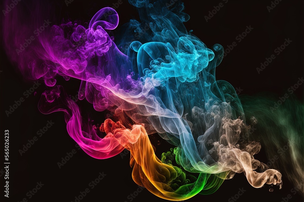 Obraz premium Colorful smoke on black background. Dynamic vapor swirl motion bright colored.