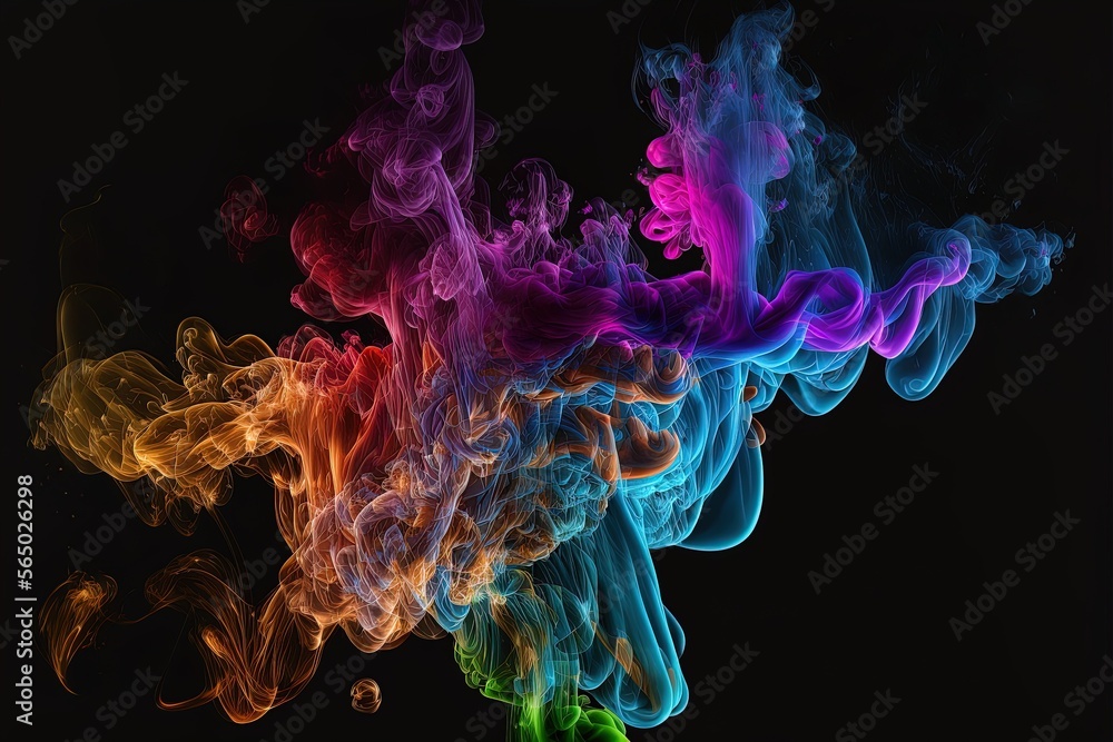 Colorful smoke on black background. Dynamic vapor swirl motion bright colored.