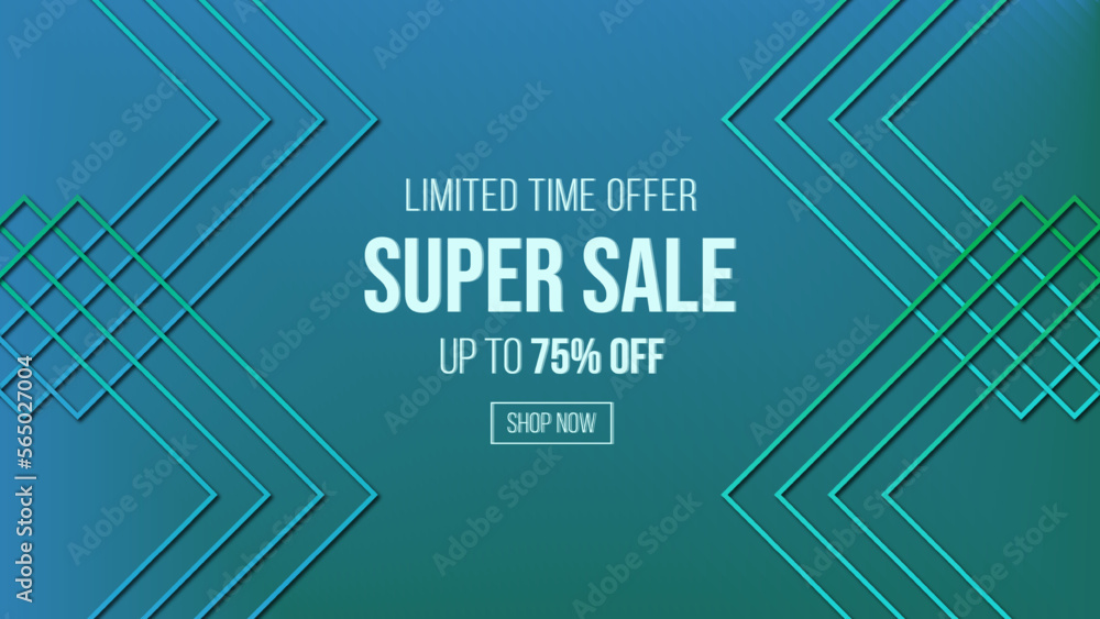 Sale banner green turquoise color template design with geometric background , Big sale special offer up to 75% off. Super Sale, end of season special offer banner. vector illustration. Sale banner green turquoise color template design with geometric background , Big sale special offer up to 75% off. Super Sale, end of season special offer banner. vector illustration.