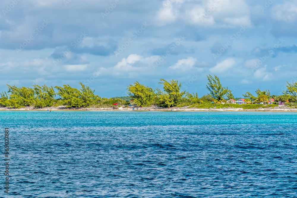 A view of sandy beaches and wind bent trees on the island of Eleuthera, Bahamas on a bright sunny day A view of sandy beaches and wind bent trees on the island of Eleuthera, Bahamas on a bright sunny day
