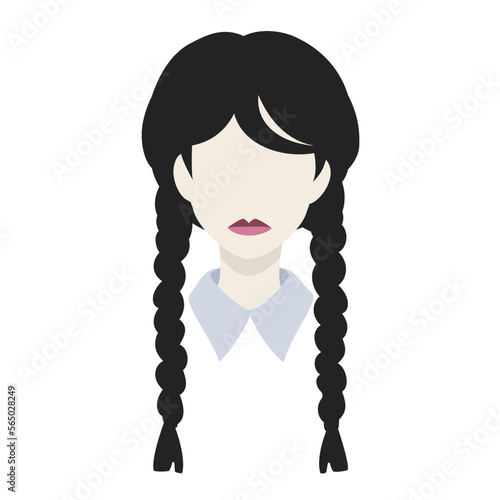 Illustration of a girl with black braids in silhouette style.