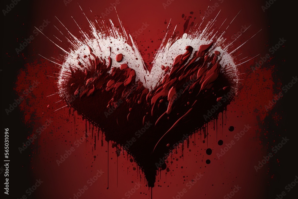 a heart with two wings painted on it with paint splatters and sprays on it, with a black background and red background. generative ai a heart with two wings painted on it with paint splatters and sprays on it, with a black background and red background. generative ai