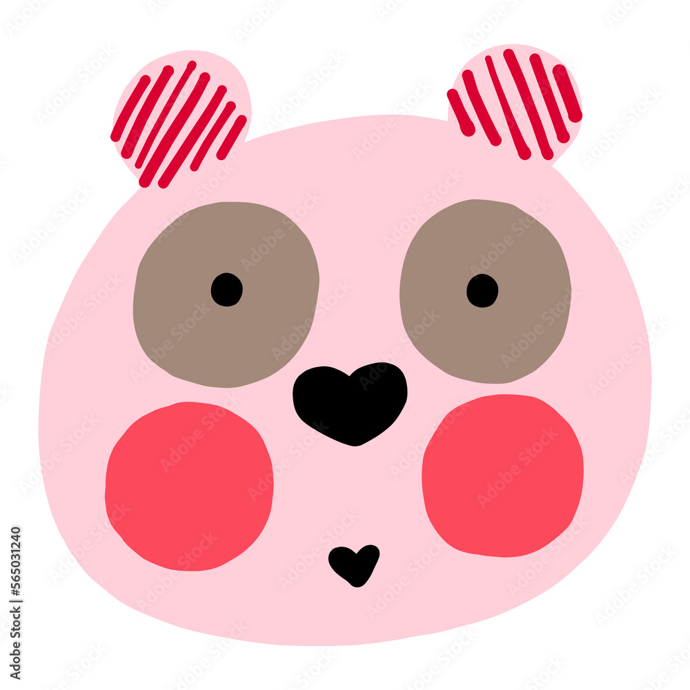  Illustration of a teddy bear's face with it's nose and mouth like a heart, Valentine's illustration. Vector drawing