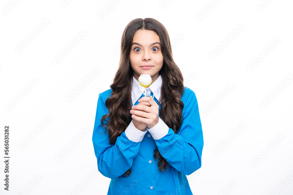 Teenage girl with candy lollipop, happy child 12, 13, 14 years old eating big sugar lollipop, sweets candy. Teenage girl with candy lollipop, happy child 12, 13, 14 years old eating big sugar lollipop, sweets candy.