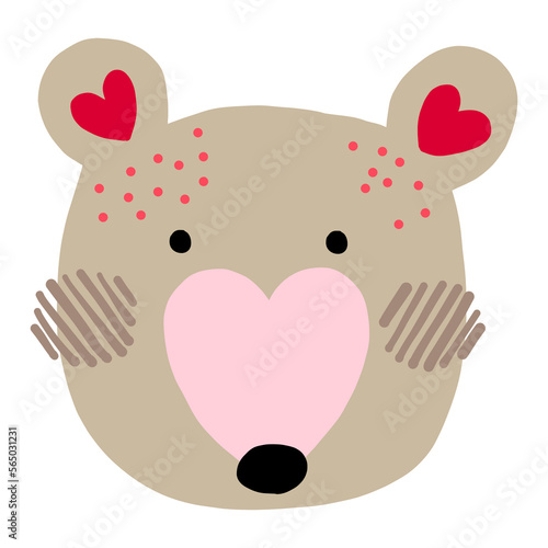 Illustration of the face of a teddy bear with its muzzle in the shape of a heart, Valentine's illustration. vector drawing