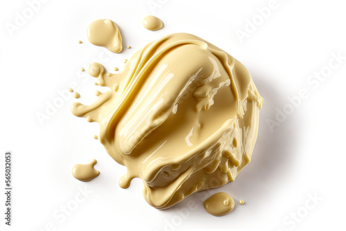 melted white chocolate isolated on white background, top view