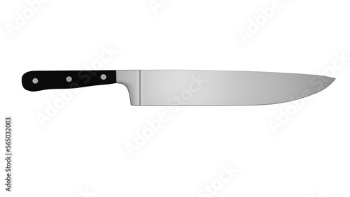 Stainless steel kitchen knife with black handle isolated on transparent background. Minimal concept. 3D render photo