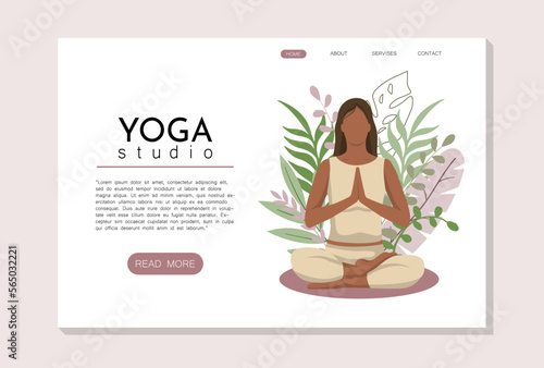 yoga landing page template. Modern flat design concept for web sites. Women doing yoga, Flat illustration vector design concept