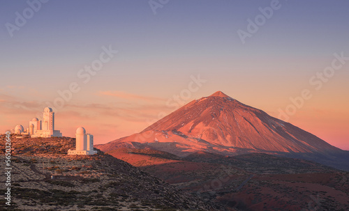Precioso amanecer en el Parque Nacional del Teide con los telescopios del IAC photo