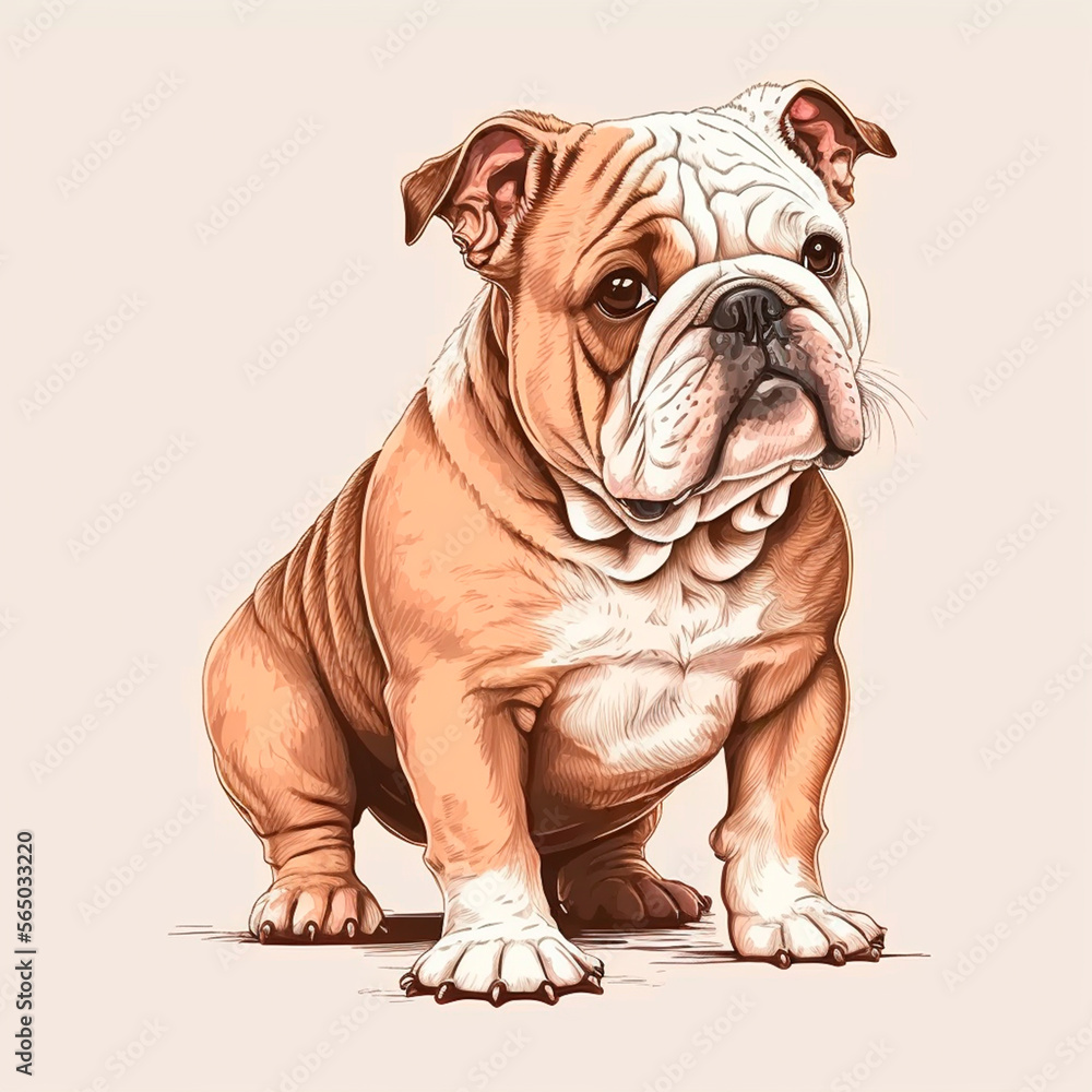 Cute Bulldog Illustration, generative AI