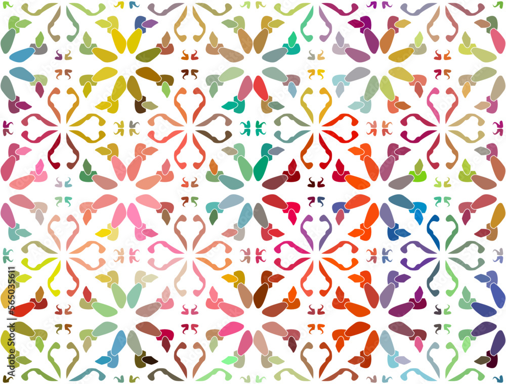 Floral pattern with flowers, rainbow and different disign elements.
