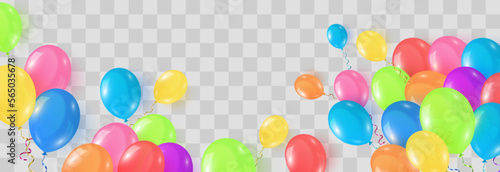 Vector colorful balloons isolated on png background. Realistic festive 3d helium balloons template for anniversary, Birthday party design. Vector illustration on transparent background