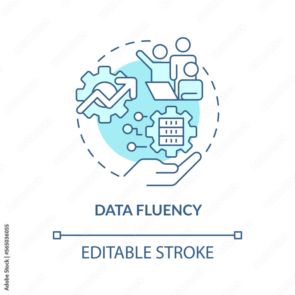 Data fluency turquoise concept icon. Improve workflow. ICT literacy level abstract idea thin line illustration. Isolated outline drawing. Editable stroke. Arial, Myriad Pro-Bold fonts used