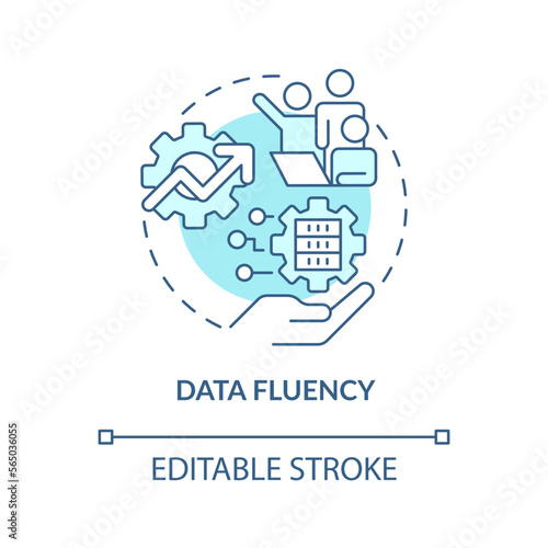 Data fluency turquoise concept icon. Improve workflow. ICT literacy level abstract idea thin line illustration. Isolated outline drawing. Editable stroke. Arial, Myriad Pro-Bold fonts used