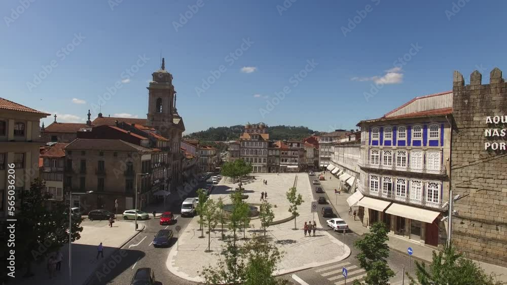 Toural, Guimaraes historical centre, Portugal. Aerial cityscape view Toural, Guimaraes historical centre, Portugal. Aerial cityscape view