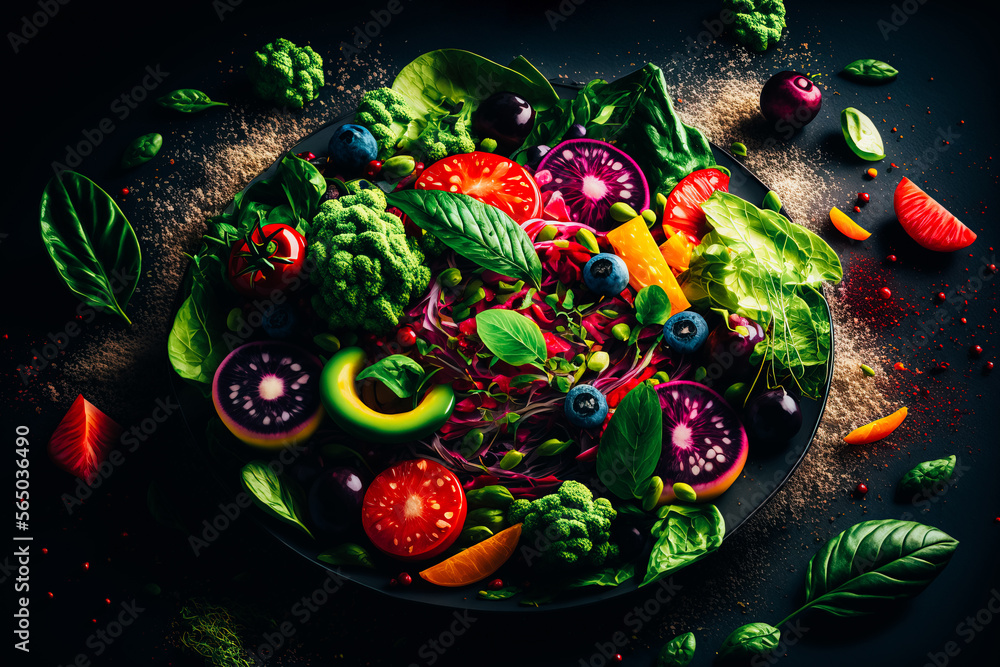 An image of a colorful and healthy salad, filled with a variety of fresh fruits and vegetables