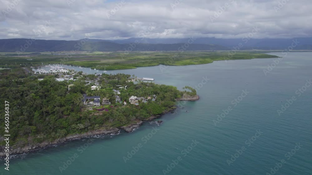 Four Mile Beach Cliff Walk And Rex Smeal Park In Port Douglas, Tropical Far North Of Queensland In Australia. aerial Four Mile Beach Cliff Walk And Rex Smeal Park In Port Douglas, Tropical Far North Of Queensland In Australia. aerial