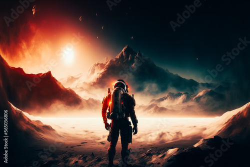astronaute marchant dans un paysage martien