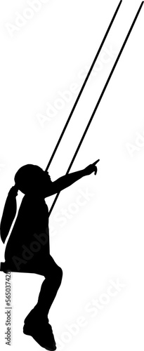 Silhouette, Vector little girl child on a swing - childhood