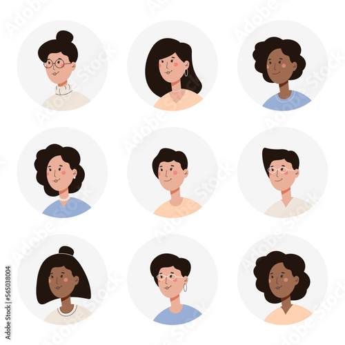 Flat People avatars set isolated on a white background. Profile picture icons. Male and female faces. Cute flat modern simple design. Beautiful colorful template in pastel colours.