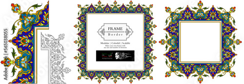 Frame mandala persian arabic turkish islamic hindi indian tibetan traditional colorful vector pattern texture vintage ornate retro elegant ornamental borders frames floral ornaments tazhib 12-v3 photo