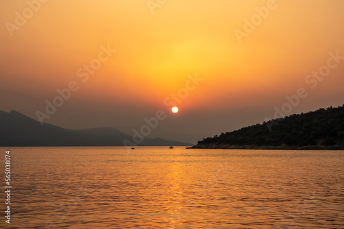 Sunset in the Smoke filled skies of Volos, greece