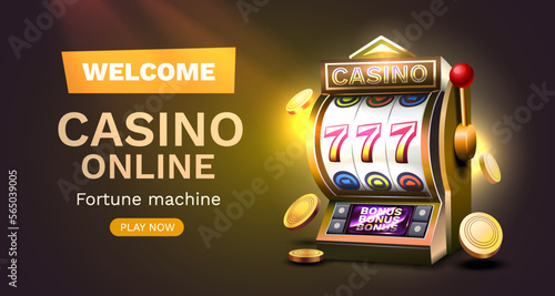 Casino slots machine winner, jackpot fortune of luck, 777 win banner. Vector