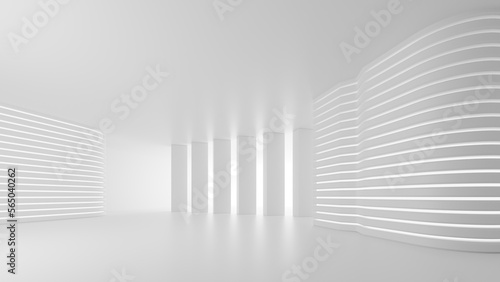 Golden textured podium against plaster textured wall with circular holes sunlit through window. 3d rendering background for product presentation
