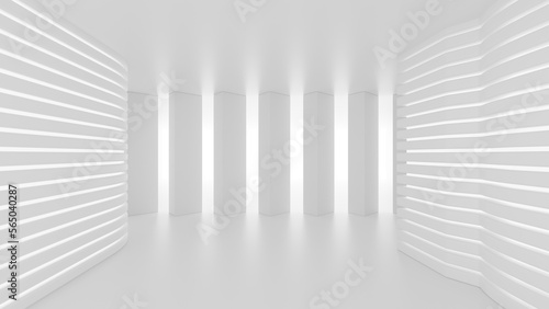Golden textured podium against plaster textured wall with circular holes sunlit through window. 3d rendering background for product presentation