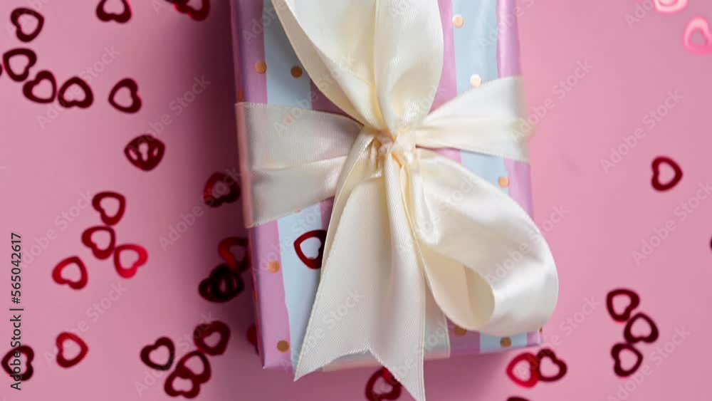 Valentine's gift boxes closeup with satin bows, birthday, Mother's Day. Valentine's gift boxes closeup with satin bows, birthday, Mother's Day.