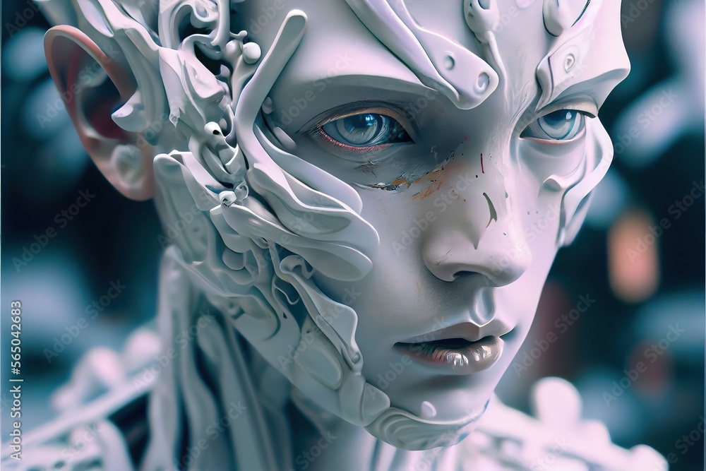Close up Portrait of a futuristic Cyborg, business, incomplete created with generative ai technology Close up Portrait of a futuristic Cyborg, business, incomplete created with generative ai technology