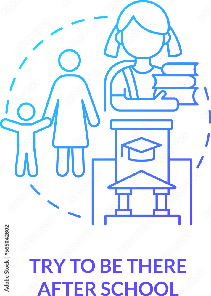 Try to be there after school blue gradient concept icon. Protect child. Peaceful teen parenting tip abstract idea thin line illustration. Isolated outline drawing. Myriad Pro-Bold font used