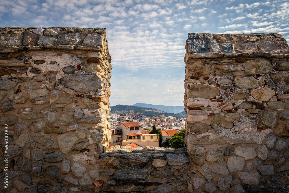 View of kavala through the old rampart walls