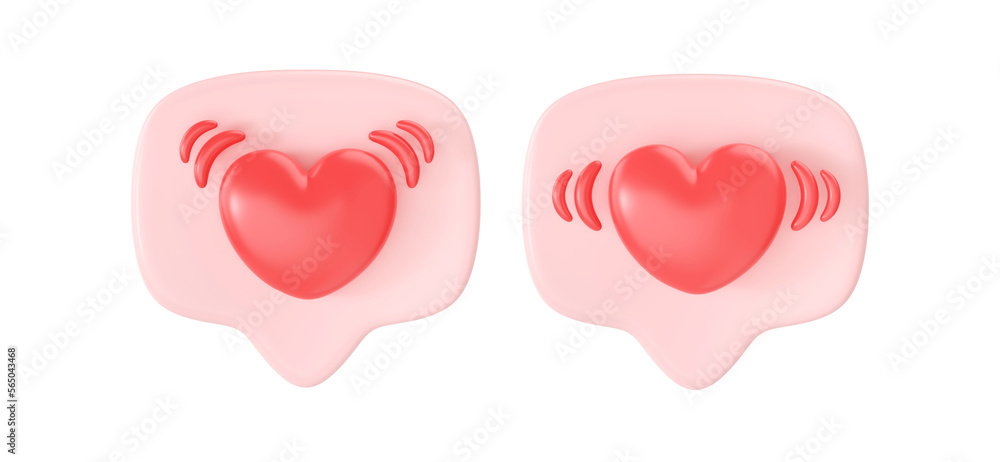 3d social media love heart icons render - message red bubble for chat and network speech on mobile phone 3d social media love heart icons render - message red bubble for chat and network speech on mobile phone