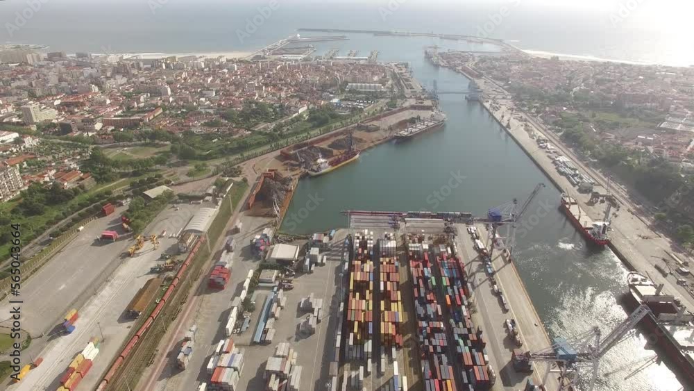 Aerial View of Port with Containers and Container Ship Aerial View of Port with Containers and Container Ship
